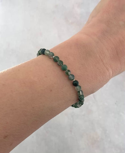 Moss Agate Gemstone Bracelet (4mm)