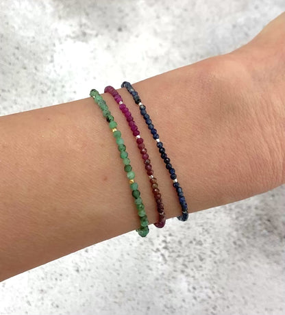 Set Of 3 Dainty Stacking Bracelets (Sapphire, Ruby & Emerald)