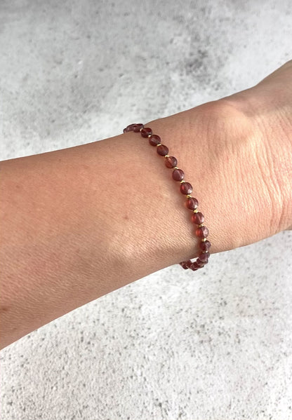 Red Garnet Dainty Coin Bead Bracelet