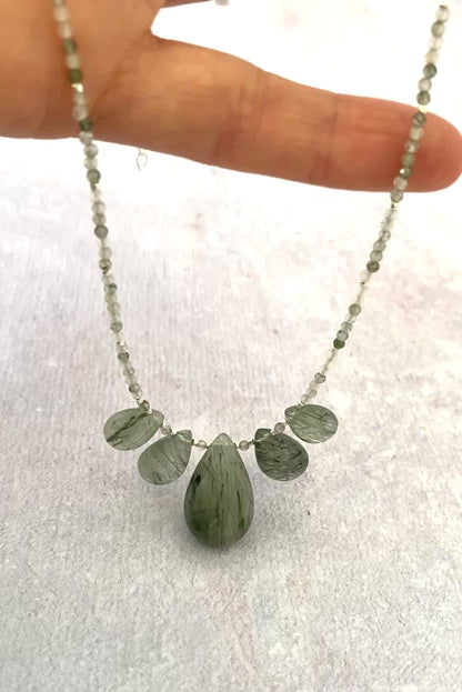 Moss / Green Rutile Quartz Gemstone Necklace
