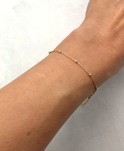 Dainty Gold with Silver Beads Satellite Chain Bracelet