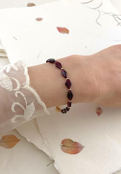 Red Garnet Diamond Bead Bracelet