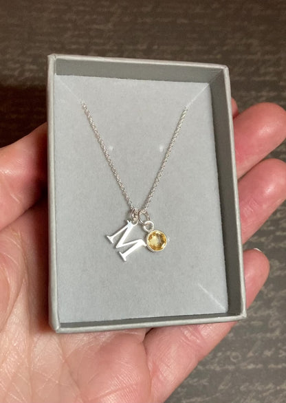 Initial & Citrine November Birthstone Necklace