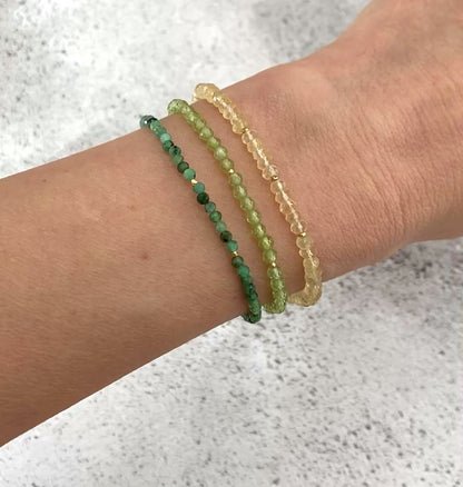 Set Of 3 Dainty Stacking Bracelets (Peridot, Emerald & Citrine)