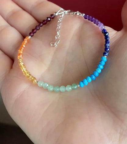 Dainty Seven Chakra Rainbow Gemstone Bracelet